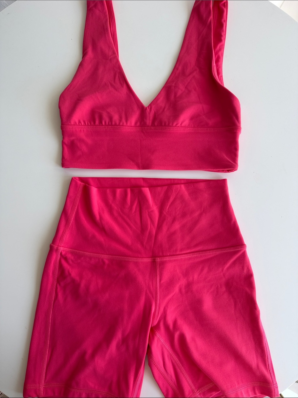 L Hot Pink V-Neck Sports Bra & High-Waist Bike Shorts Set